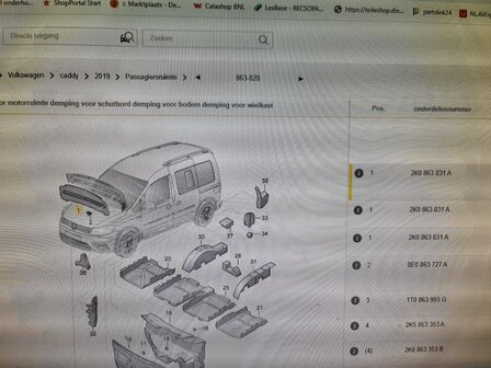 VW Caddy 15+ demping voor motordeksel 2K0863831A